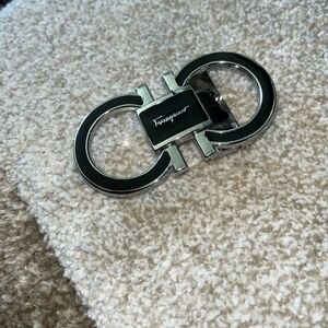 Salvatore Ferragamo Black and Silver Belt Buckle